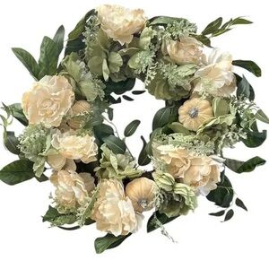 Elegant Cream and Green Floral Wreath